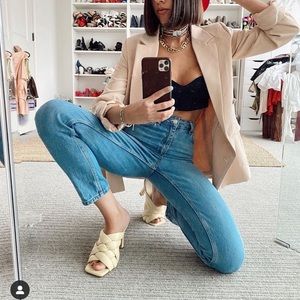 ZARA Leather Padded Braided Woven Vanilla Mules 41